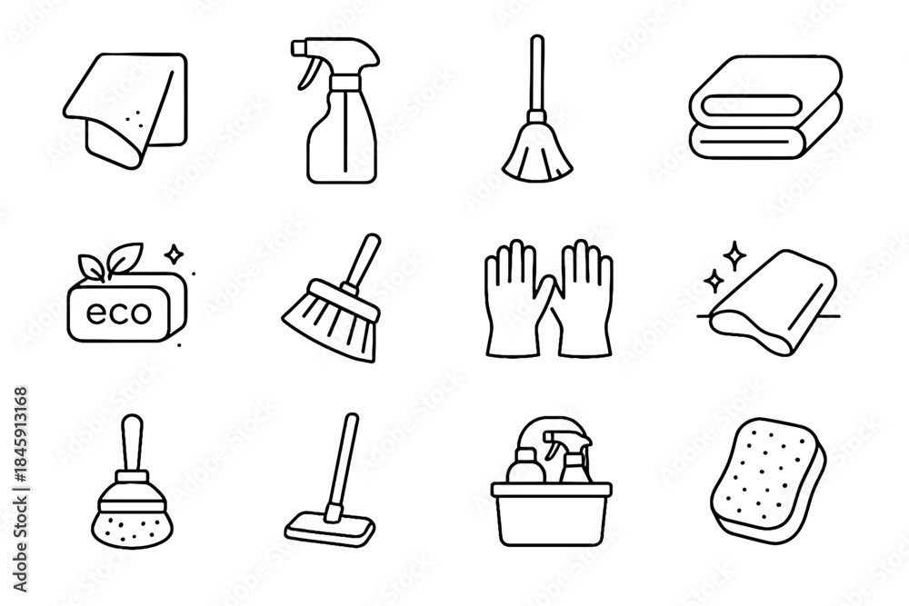 Obraz premium Icon countertop gloves icons cleaning vector storage microfiber mop bar hand minimalist