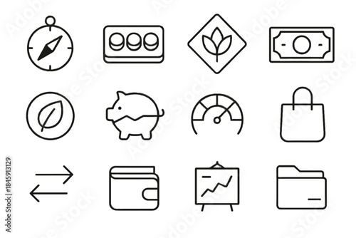 Simplified wallet mindful icon compass minimal habit payment vector money budget tray
