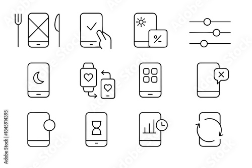 Icons digital icon minimal content time media vector phone meal wellbeing mode
