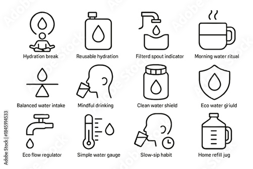 Mindful hydration vector symbol icons flow insulated habit water gauge clean icon