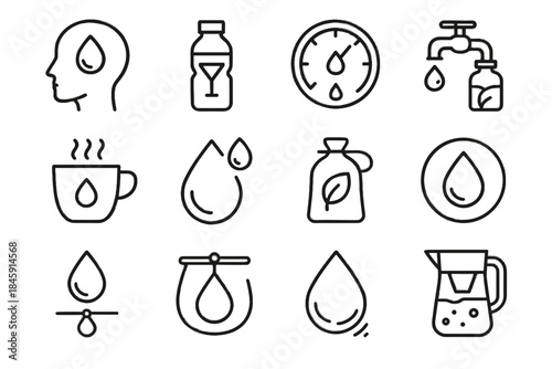 Chilled balanced measurement icons water cup vector hydration clean mindful minimal icon