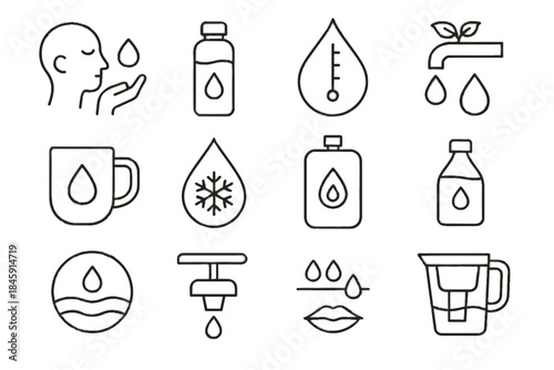 Icons minimal reusable filtered vector measurement icon cue hydration flow mindful water