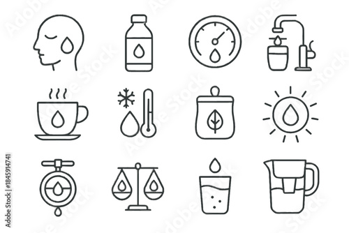 Mindfulness tap jug flow vector clean symbol icons chilled levels icon mindful