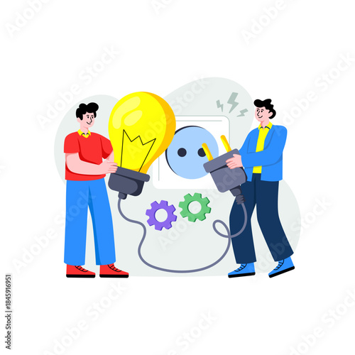 Morning design illustration of problem solving team