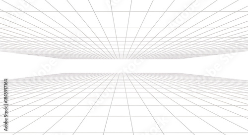Abstract perspective grid lines receding into a distant vanishing point, representing depth and spatial dimension