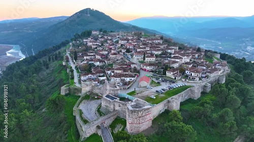 Albania Berat city and tomorrow mountain view from castle wall old Illyrian stronghold