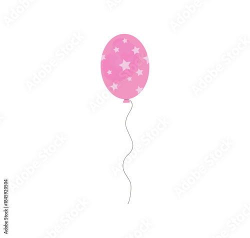 Pink balloon with stars isolated on transparent bg for Baby Shower, Event decoration, greetings, anvitations, Gender Reveal Party, holiday, Birthday. Vector illustration. Helium ballon gift.