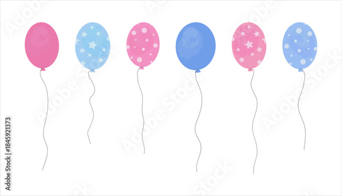 Pink and blue balloons isolated on white bg for Baby Shower, Event decoration, greetings, anvitations, Gender Reveal Party, holiday, Birthday. Vector illustration. Helium ballon gift.