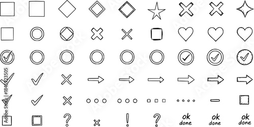 Black and White Line Art Vector Icons of Various Symbols and Elements for Design