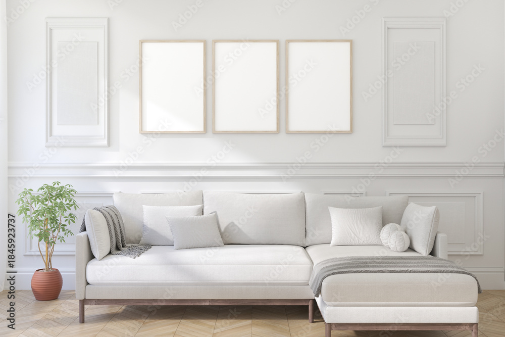 Fototapeta premium Tthree frame mockup. 3d render.