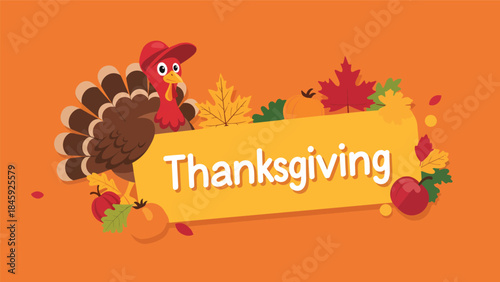 Colorful Happy Thanksgiving Cartoon Turkey Illustration.