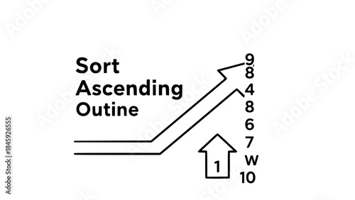 Ascending outline arrow diagram illustrates sorting order on plain white background demonstrating increasing sequence with numerical ranking.