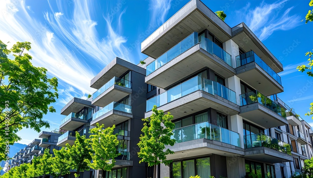 Obraz premium 低層構成が美しいマンションと青空が示す不動産