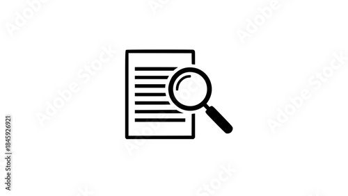 Magnifying glass examines documents indicating review process on white background revealing details