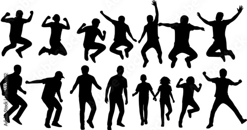 Jumping people silhouettes, Happy jumping people silhouette , Jumping person vector