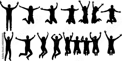 Jumping people silhouettes, Happy jumping people silhouette , Jumping person vector