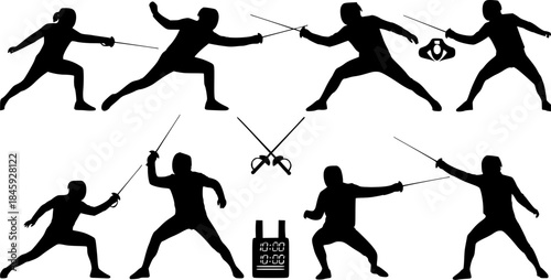 Fencing silhouette, Fencing silhouettes, Fencing players silhouette, Fencing sport