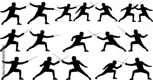 Fencing silhouette, Fencing silhouettes, Fencing players silhouette, Fencing sport
