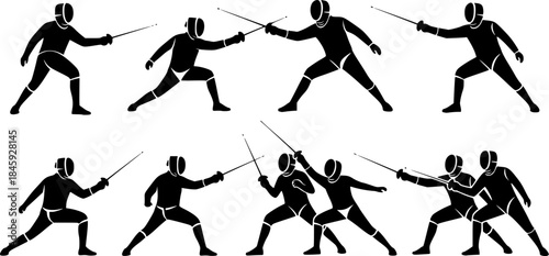 Fencing silhouette, Fencing silhouettes, Fencing players silhouette, Fencing sport
