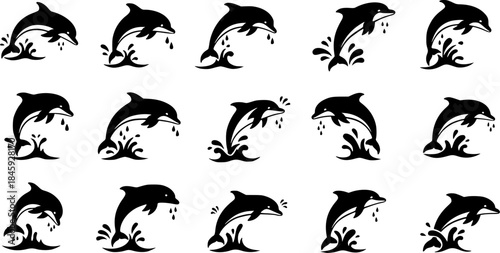Dolphin silhouettes, Jumping dolphins silhouette, Dolphin vector
