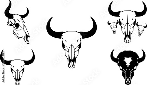 Skull bull silhouette, Buffalo skull silhouettes, Horns and skull silhouette, Bull skull, Bison skulls silhouette