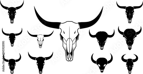 Skull bull silhouette, Buffalo skull silhouettes, Horns and skull silhouette, Bull skull, Bison skulls silhouette