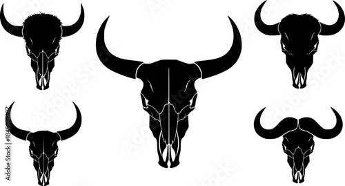 Skull bull silhouette, Buffalo skull silhouettes, Horns and skull silhouette, Bull skull, Bison skulls silhouette