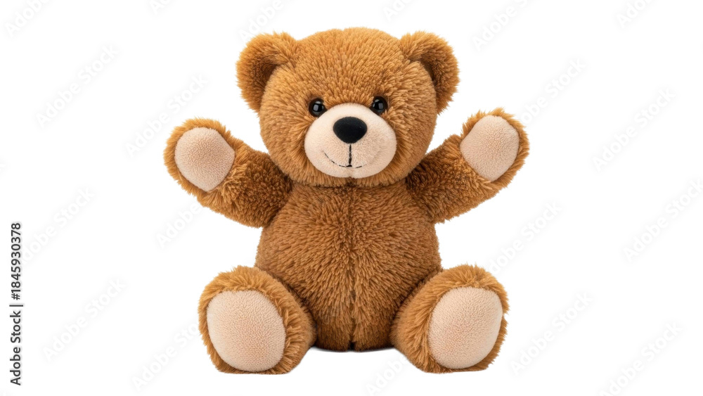 Fototapeta premium Teddy Bear Sitting with Arms Up on a Transparent Background, PNG
