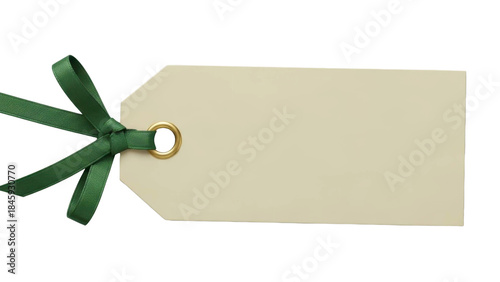 Gift Tag with Green Ribbon on Transparent Background, PNG Image