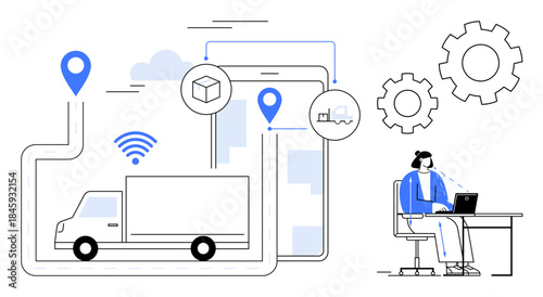 Logistics concept. Logistics in shipping and supply chains with GPS tracking, mobile technologies, and delivery monitoring. Logistics enhances faster delivery and tracking. For shipping
