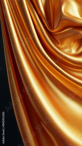 Golden luxury textile smooth folds black background high resolution picture