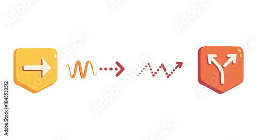 Arrows showing progression from a single path to a branching decision