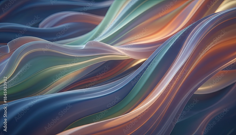 Naklejka premium Abstract Flowing Waves of Light in Cool and Warm Tones with Subtle Texture and Glow Effect Creating a Mesmerizing Backdrop