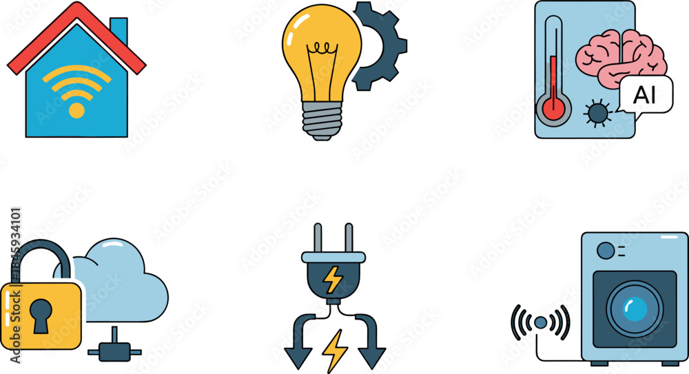 Fototapeta premium Smart Home and IoT Icons in Grid on White Background
