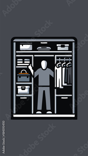 A person organizing a closet minimalistic image. Flat style. Vector illustration.