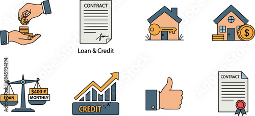 Set of loan and credit icons on a white background