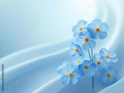 Delicate blue flowers on soft fabric create serene atmosphere
