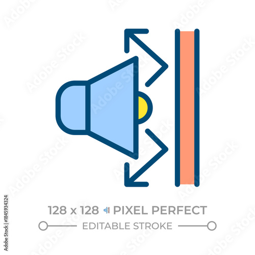 Noise barrier pixel perfect line color icon. Structure blocking and absorbing sounds. Road infrastructure technology. Isolated vector illustration. Flat colorful symbol design. Editable stroke