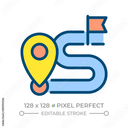 Road map pixel perfect line color icon. Navigation technology. Finding way to location. Roadway infrastructure. Isolated vector illustration. Flat colorful symbol design. Editable stroke