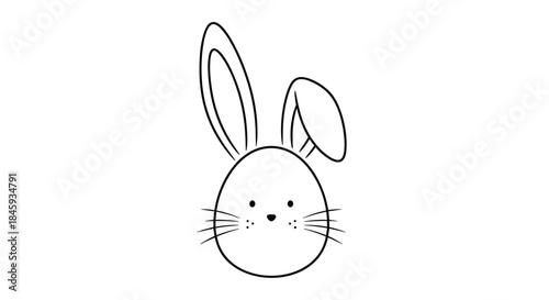 A minimalist line art drawing of an Easter bunny's face shaped like an egg, with long ears, a simple nose, and whiskers.