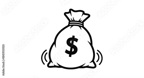 Simple black and white line art icon of a full money bag with a dollar sign symbol, representing wealth and finance concepts.