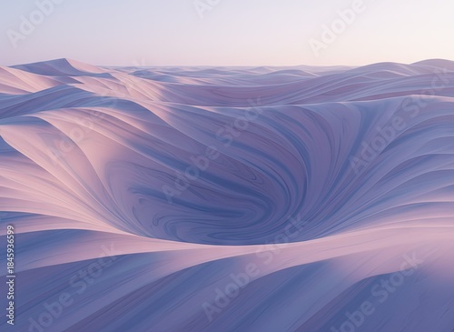 Abstract Digital Landscape Swirling Vortex Pattern in Soft Pastel Hues Under a Gentle Sky
