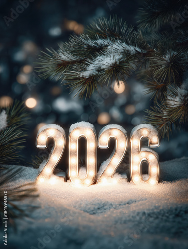 2026 - neon letter  - blurry background with bokeh