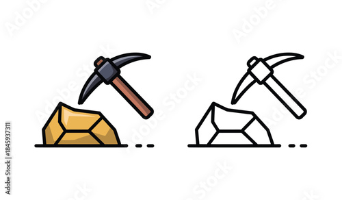 colorful illustration of pickaxes and precious stones