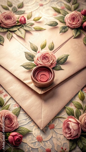 Elegant pink envelope with seal becomes A delicate, handpainted floral design adorns a luxurious, rosetinted envelope, sealed with a vintagestyl