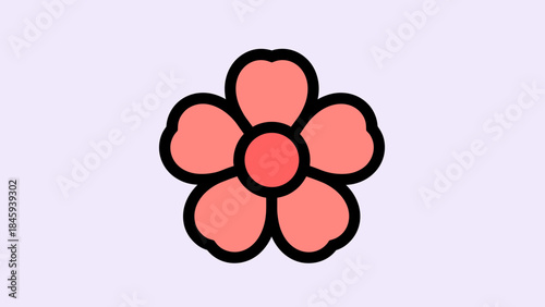Illustration of a five-petal flower with a round center on a light purple background.