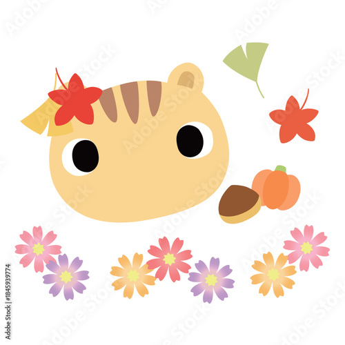 可愛いリスのマーク　秋の紅葉