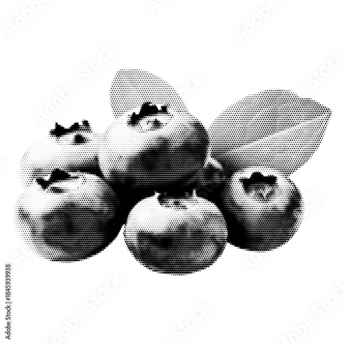 Blueberry vintage y2k halftone art, berry fruit stipple brutalist retro vector png with transparent background, fresh 2000s aesthetic photocopy effect tattoo