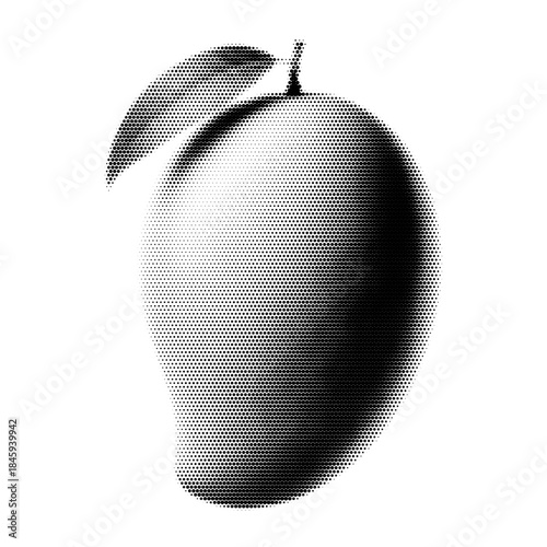 Mango vintage y2k halftone art, tropical fruit stipple brutalist retro vector png with transparent background, juicy 2000s aesthetic photocopy effect tattoo