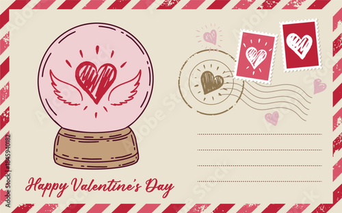 Postcard, mail with Heart, hand drawn.	
